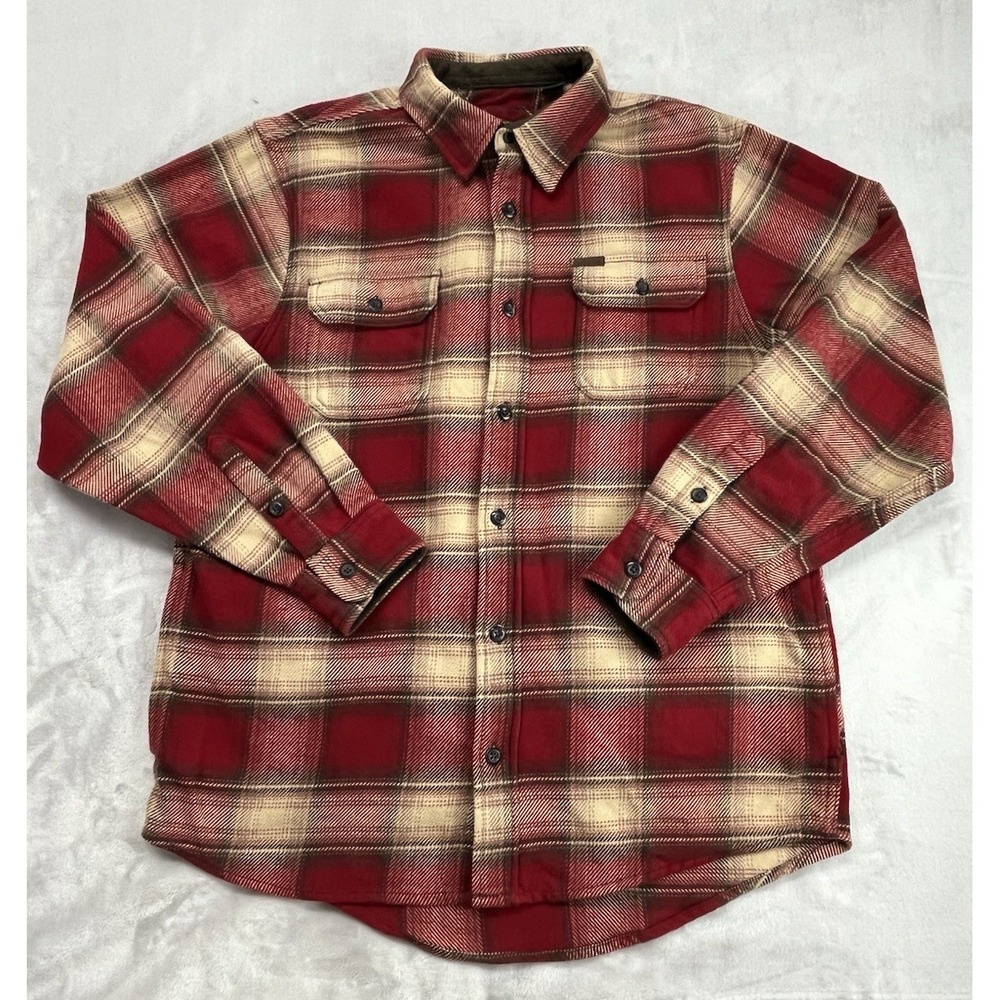 Orvis Flannel Shirt Men L  Plaid Red Chest Pockets Heavyweight Shacket Outdoors